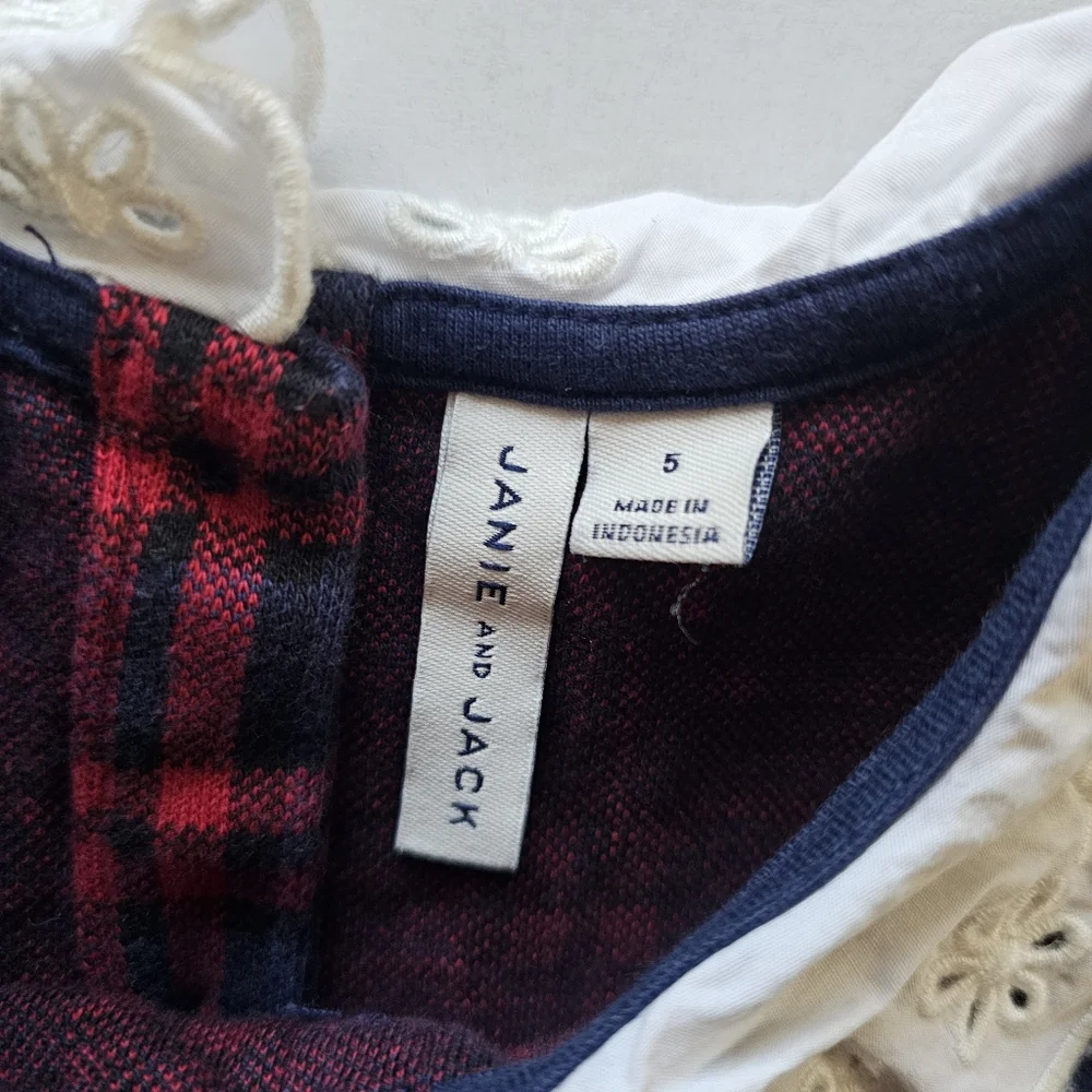 Janie and Jack 2in1 Tartan Plaid Drop Waist Eyelet Dress +Matching Leggings Sz 5